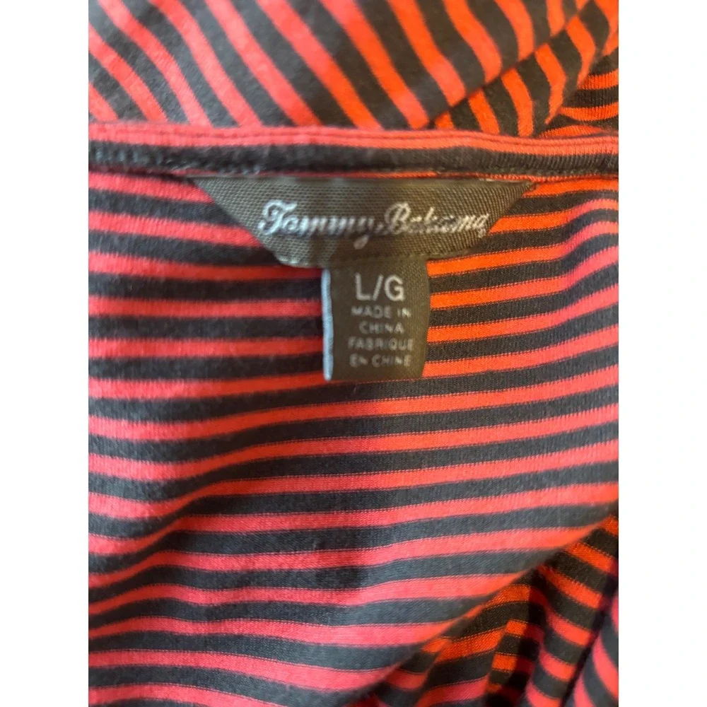 Tommy Bahama Womens orange Black Striped Long Sleeve Rayon Blend T-Shirt Dress L